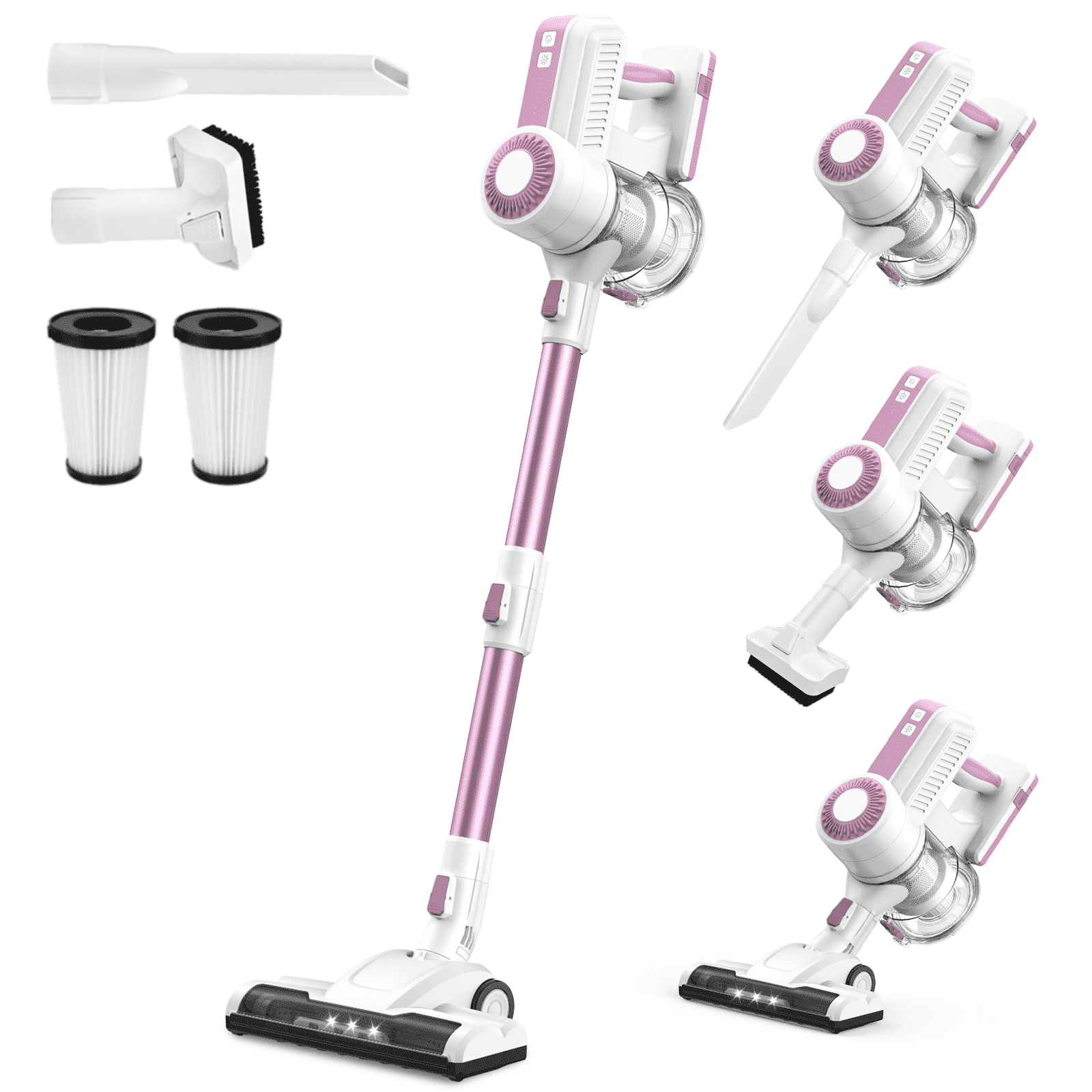 MOOSOO Stick Vacuum Cleaner, 6-in-1 Lightweight Cordless Vacuum for Hard Floor Carpet Pet Hair, L12 Pink